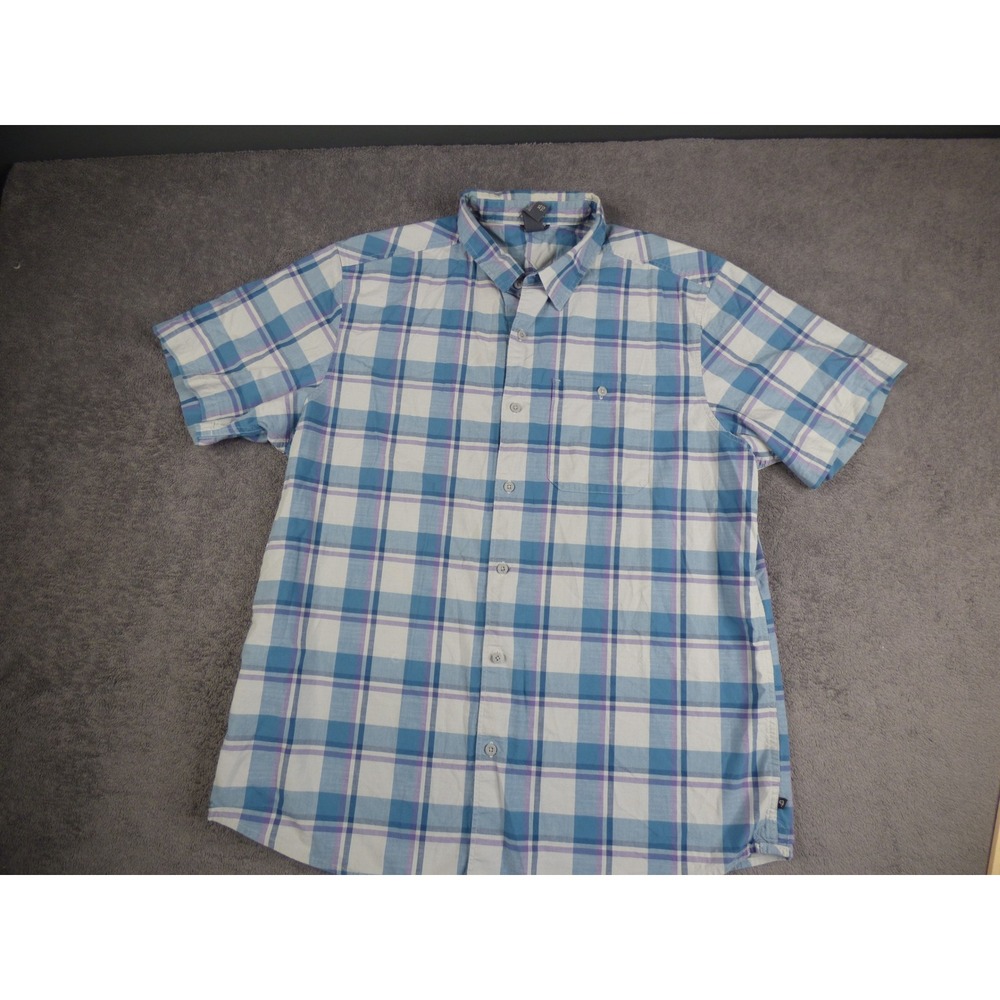 Mountain Hardwear Mens XL Short Sleeve Plaid Button Down Shirt Blue OM7466
